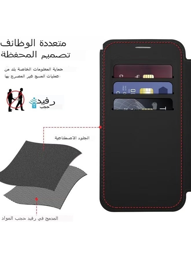 Abania iPhone 16 Pro Max Case MagSafe Compatible, RFID Blocking PU Leather Wallet Flip Cover with 2 Card Slots, Crystal Clear Transparent Back, Shockproof Drop Protection Phone Case for Apple iPhone 16 Pro Max, Black - Image 5